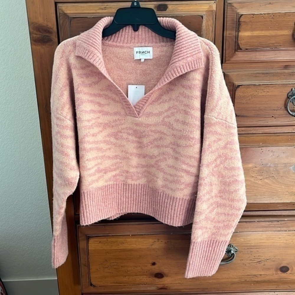 FRNCH Women’s Light Pink Crop Sweater, Size Large NWT